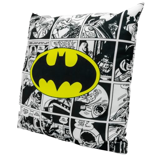 Carbotex Batman Comic - Funda de coj&iacute;n (40 x 40 cm), color negro y blanco