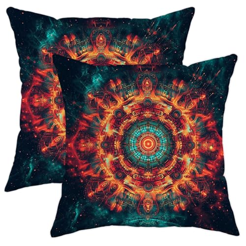 Cosmic - Juego de 2 fundas de almohada con dise&ntilde;o de mandala de galaxia multicolor, fundas de...