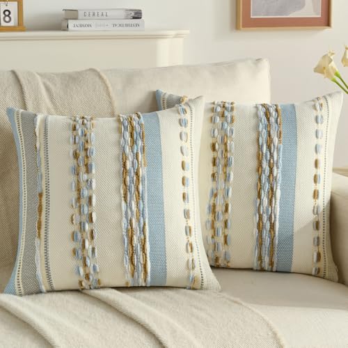 Ystyle Juego de 2 Boho Funda Cojin 45x45, Fundas Cojines Decorativa con Rayas y Textura Tufted...