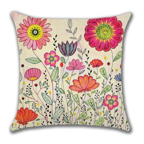 Funda Cojin 50X50 Flor Rosa Fundas De Cojines Sofa Decoracion Salon Modernos,Lino Decorativo Fundas...