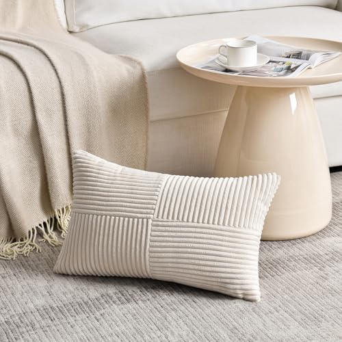 FDTERN Fundas de coj&iacute;n beige claro, 40 x 70 cm, para sof&aacute;, de terciopelo acanalado, moderno,...