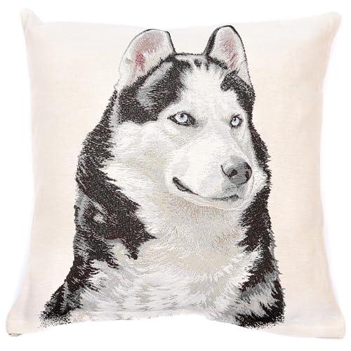 textile idea Funda de cojín de 45 x 45 cm, diseño de husky siberiano, 1 unidad.