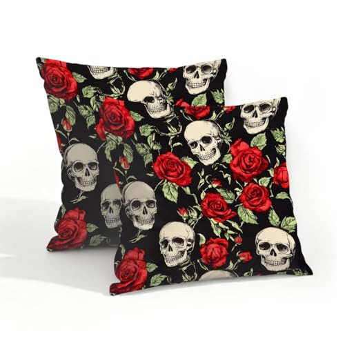 Fabpuro Juego de 2 fundas de almohada impermeables para exteriores, 45 x 45 cm, dise&ntilde;o de calaveras...