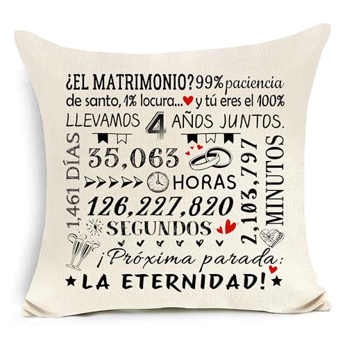 Boda Funda de coj&iacute;n para Esposa y Esposo 4 a&ntilde;os de Matrimonio Regalo rom&aacute;ntico para Parejas