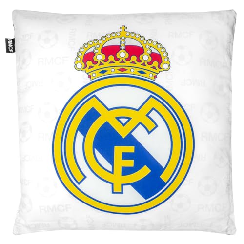 Coj&iacute;n Real Madrid 40x40 cm Doble Cara | Almohada Decorativa Oficial del Real Madrid CF con Escudo y...