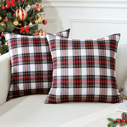 JOTOM Funda de Coj&iacute;n Cuadros Navidad 40x40 cm Lino Tart&aacute;n Fundas de Almohada Decorativas para Casa...