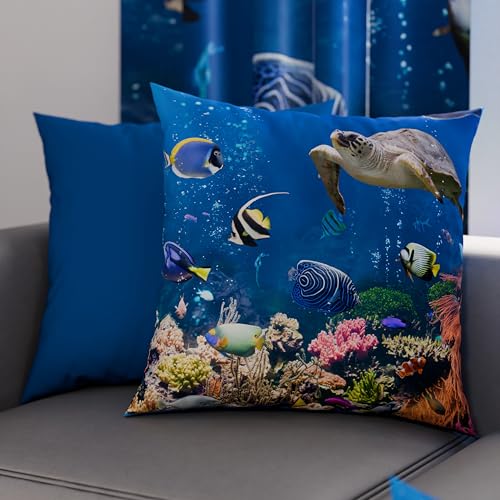 PETTI Artigiani Italiani - Par de Fundas de Almohada 50x50 cm, Pareja de Funda de Coj&iacute;n Peces Azul,...