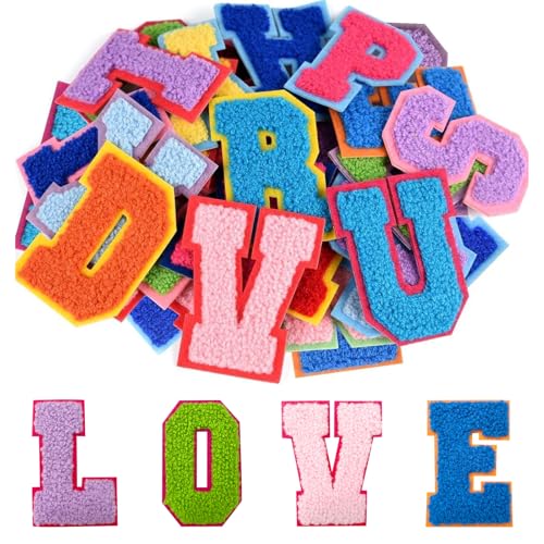 26piezas Parches Autoadhesivos de Letras de Chenilla,Parches Adhesivos del Alfabeto,Letras Bordadas...
