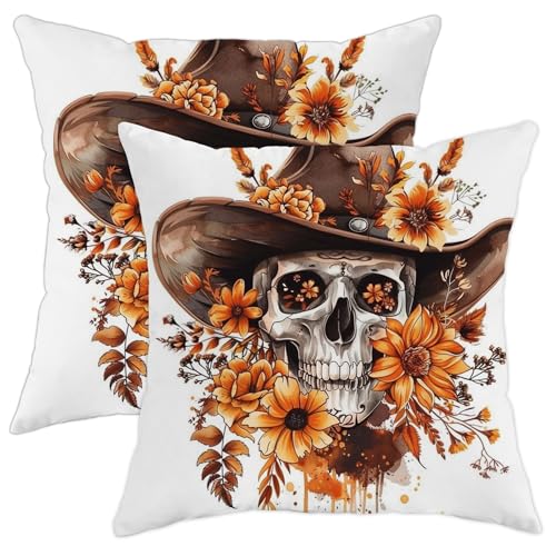 Juego de 2 fundas de almohada florales de calavera oto&ntilde;al, funda de almohada de calavera de...