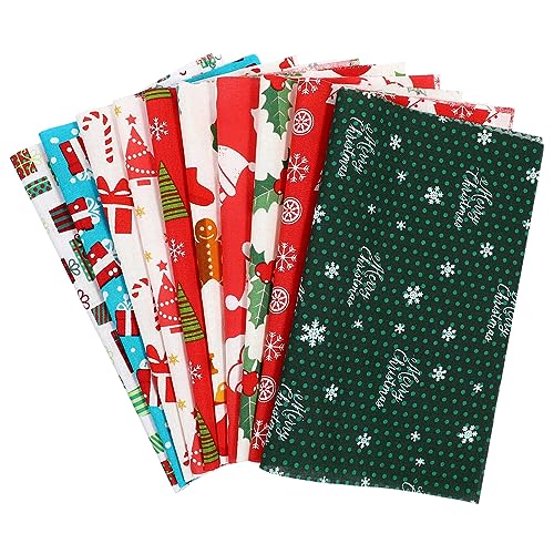 Beavorty 10 hojas de tela de retazos de Navidad, algodón, estampado navideño, para acolchar y...