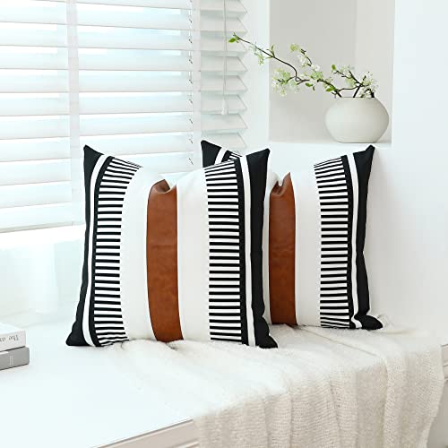 Homefeelzydys Juego de 2 Fundas de cojín de 18 x 18 Pulgadas, de Piel sintética con Paneles de 45...