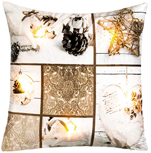 Brandsseller Coj&iacute;n navide&ntilde;o con iluminaci&oacute;n LED, coj&iacute;n decorativo, 40 x 40 cm (40 x 40 cm,...