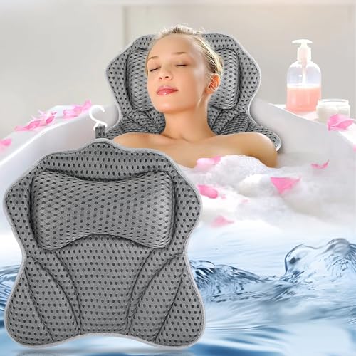 Zikenis Almohada de Ba&ntilde;o con 6 Ventosas Antideslizantes, Malla 4D Almohada Ba&ntilde;era para Cuello...