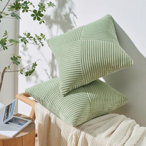 Topfinel Funda Cojines 40x40 Verde Salvia de Pana Suave y Duradera,Fundas Cojines con Cremallera...