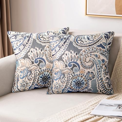 LRartdeco Fundas Cojines 45x45 Azul Boho Mandala Decorativos Funda Cojin Vintage Flor Patr&oacute;n Fundas...