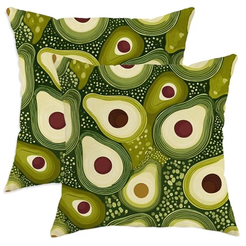 Juego de 2 fundas de coj&iacute;n con estampado de aguacate, fundas de coj&iacute;n de aguacate abstracto verde,...