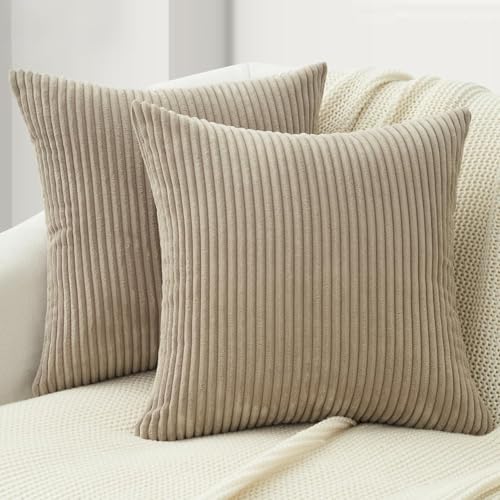 Topfinel Fundas Cojines Marr&oacute;n Claro 60x60 de Pana para Decoraci&oacute;n Hogar de Estilo Moderno, Funda...