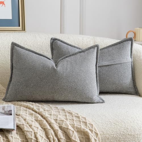 Madizz Juego de 2 Suave Chenilla Decorativo Funda de coj&iacute;ns con Borde Neutras Fundas de Almohada...