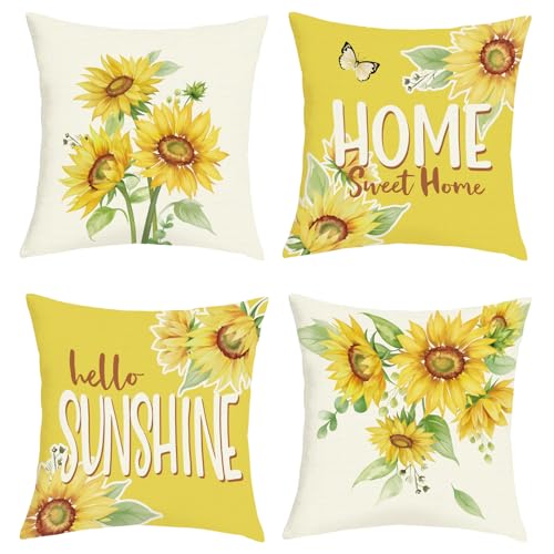 Joymaison Fundas Cojines 45x45 Juego de 4 Funda de Almohada Girasol Floral Primavera Verano Cojines...