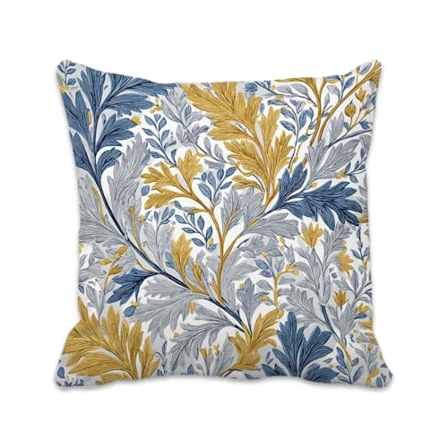 Funda Cojin 25x25 cm Amarillo Funda Almohada Lino Impresi&oacute;n a Doble Cara Azul Protector Almohadas...