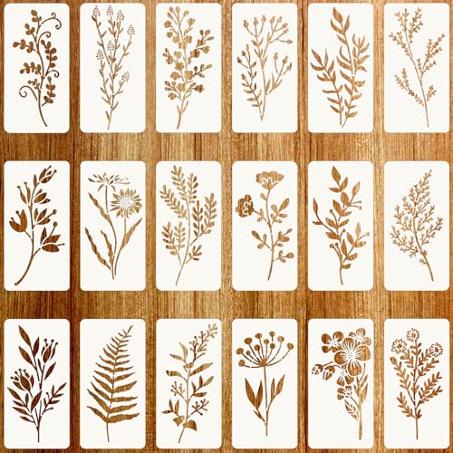 Plantillas de flores reutilizables para pintar en madera, pared, muebles, plantillas de dibujo para...