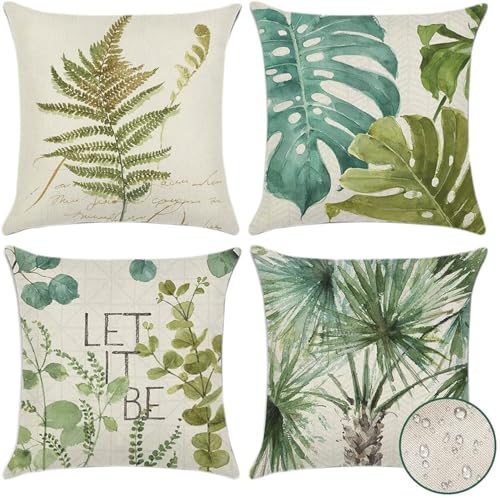 Artscope 4 Piezas Impermeables Funda de Cojines, de Exterior Funda de Almohada Cuadrado para Patio...