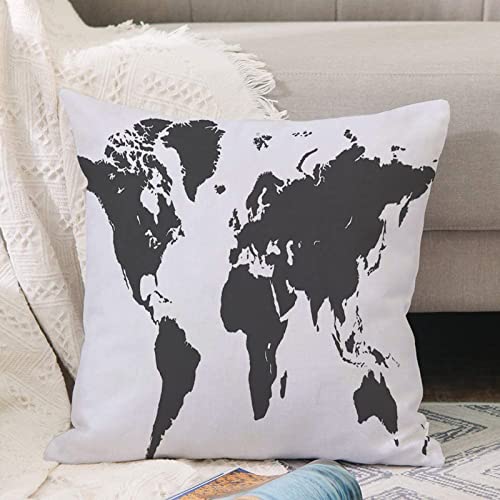Funda de Almohada de Microfibra Premium Funda de Coj&iacute;n,Mapamundi Blanco y Negro,para Hogar Sof&aacute;...