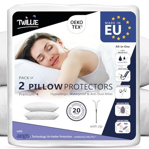 Twillie - Funda de Almohada Impermeable 70x70 cm - Juego de 2 cert. Oeko-Tex&reg; - Aegis&reg; &ndash;...