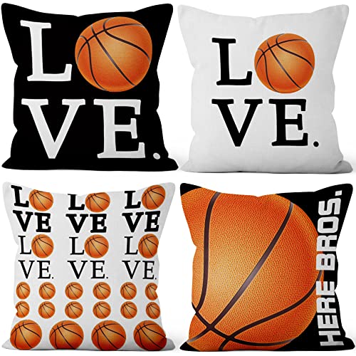 Aoihrraan 41x41cm Juego de 4 Deportes De Amor Fundas De Coj&iacute;n Baloncesto Blanco Y Negro Cuadrado...