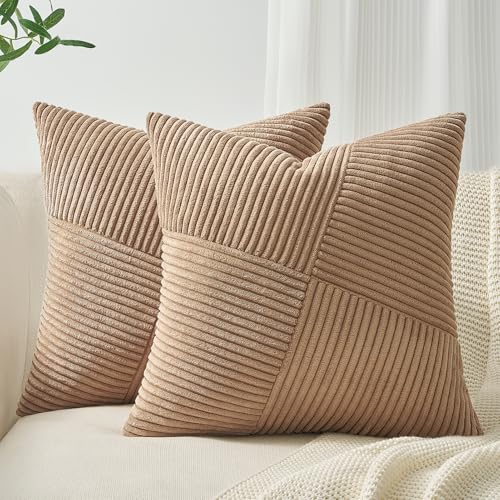 Topfinel Fundas Cojines 45x45 Marr&oacute;n de Pana Suave y Duradera,Funda Cojines con Cremallera Oculta...
