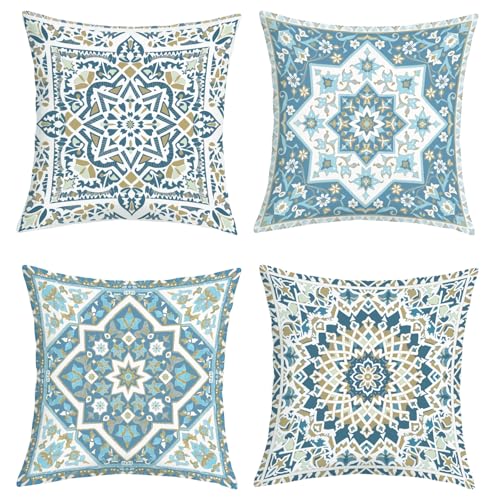 Joymaison Fundas Cojines 45x45 Juego de 4 Funda de Almohada Bohemio Azul Florales Cojines Fundas...