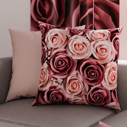 PETTI Artigiani Italiani - Par de Fundas de Almohada 50x50 cm, Pareja de Funda de Coj&iacute;n Floral Rosa...