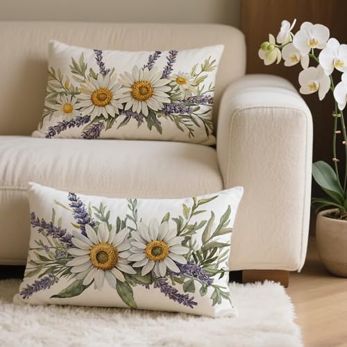 Funda Cojin 30x60 cm Juego 2, Fundas Cojines Exterior Jardin Blanco, Impermeable Lino Fundas de...