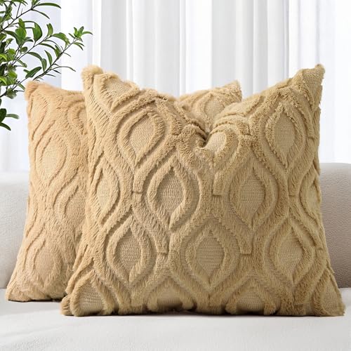 decorUhome Juego de 2 Fundas de coj&iacute;n de Pelo sint&eacute;tico de 45 x 45 cm, Decorativas, de Terciopelo...