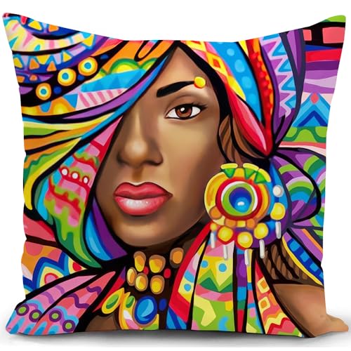 KUNQIAN Funda de Almohada Africana decoraci&oacute;n de Arte Africano Funda de Almohada de Color Regalo de...