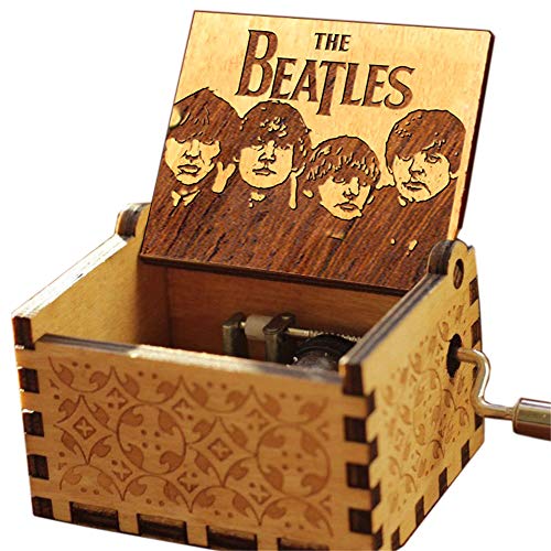 Cuzit - Caja de m&uacute;sica tallada antigua con tema de The Beatles 'Let it Be', con manivela, caja...