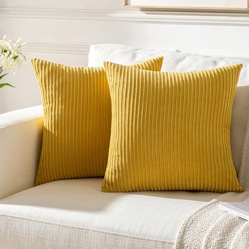 Aisybaklyn Funda de Cojines 45x45cm Amarillo Fundas Cojines Pana a Rayas Fundas de Cojines Moderna...