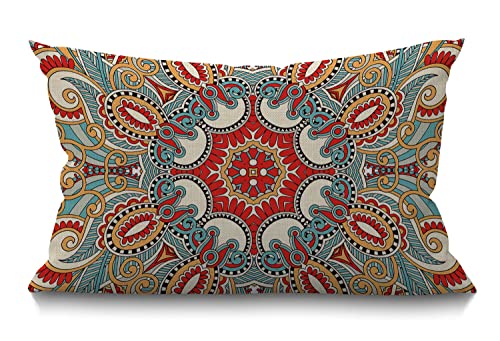 BGBDEIA Funda de cojín con diseño de flores de cachemira, tradicional, étnico, rojo, verde...