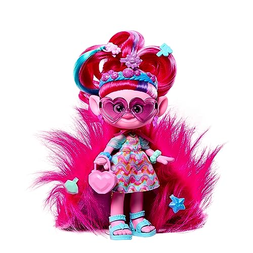 Mattel Trolls 3 Todos Juntos Reina Poppy Mu&ntilde;eca con pelo rosa que se convierte en capa inspirada en...