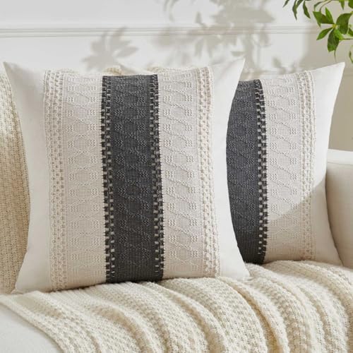 Fundas Cojines 40x40 Gris Boho Moderno Decorativa Funda de Cojin Bohemio Suave Algodón Lino...