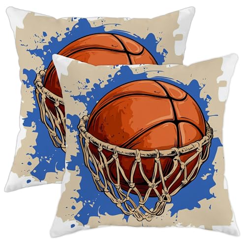 Juego de 2 fundas de cojín de baloncesto, color naranja, deportivas, decorativas, cuadradas, de...