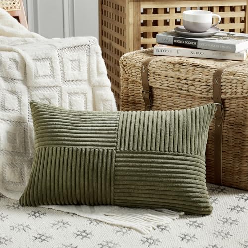 FDTERN 1 funda de cojín verde oliva de 30 x 60 cm, de pana suave, cojín decorativo para sofá,...