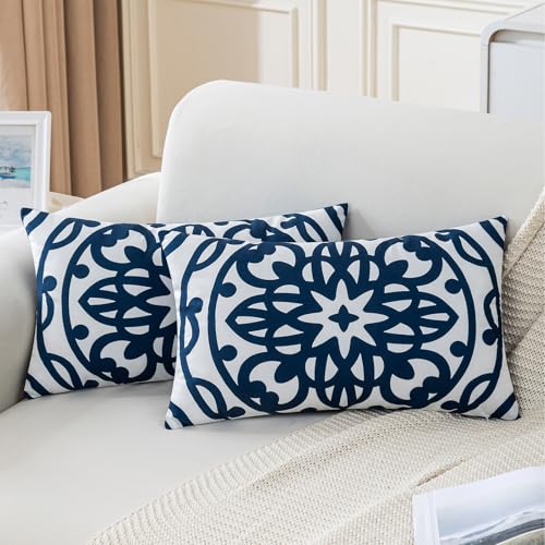 Jayusaror Fundas de Cojines 30x50 Az&uacute;l Marino Decorativos Terciopelo Funda Coj&iacute;n Boho Mandala...
