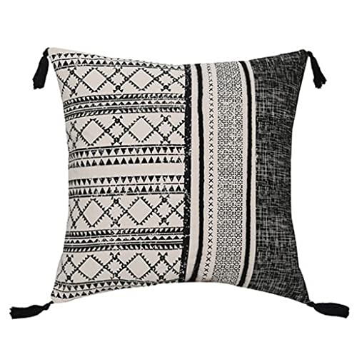 BUBEFSKD Marruecos Cojín Para Vivienda Con Borlas Geométrico Rayas Cojín Cov Negro Fundas