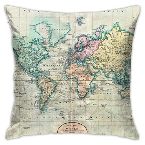 Fundas de almohada decorativas de 45,7 x 45,7 cm, dise&ntilde;o de mapamundi