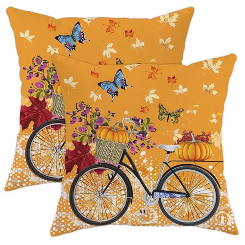 Juego de 2 fundas de almohada de oto&ntilde;o, con estampado de bicicleta y calabaza, fundas de coj&iacute;n...