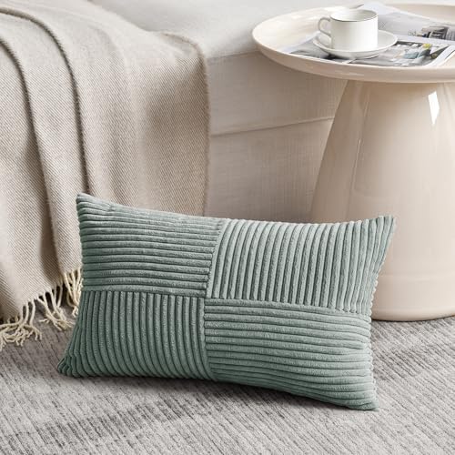 FDTERN 1 funda de almohada gris azulada de 50 x 70 cm, de pana suave, funda de coj&iacute;n decorativa...