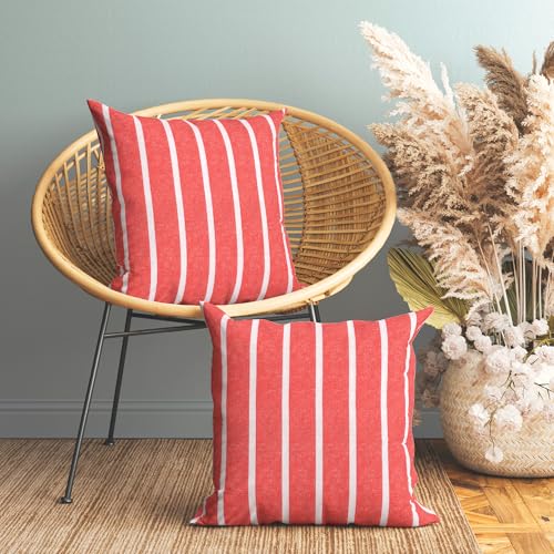 Encasa XO Fundas de Almohada 2 Piezas (50x50 cm) - Rayas Rojas romaní - Lona de algodón Suave sin...