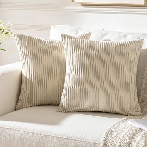 Aisybaklyn Fundas de Cojines 40x40cm Beige Geom&eacute;trico Pana a Rayas Cuatro Estaciones Decorativa...