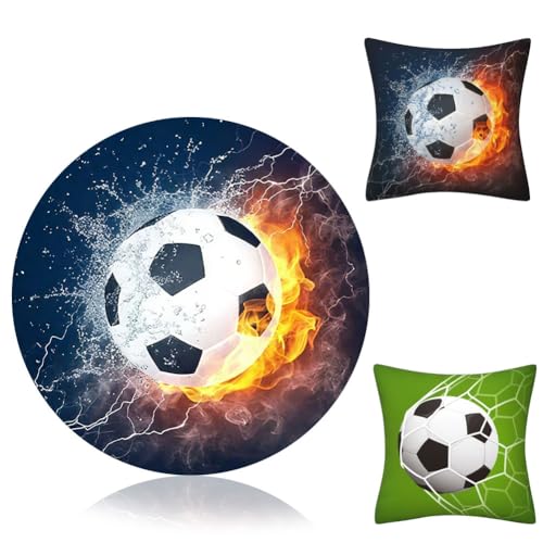 OPVXZAD Alfombra de franela de f&uacute;tbol, alfombra redonda de 40 cm, 45 x 45 cm, coj&iacute;n de f&uacute;tbol con...